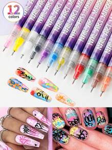 Fine Tips 3D Nail Art Pens, 12 Colors 0.5MM Nail Polish Pens Nail Point Graffiti Dotting Pen Drawing Painting Liner Brush For Home Salon Quickly DIY Nail Art - Multicolor - View 1