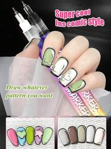 Fine Tips 3D Nail Art Pens, 12 Colors 0.5MM Nail Polish Pens Nail Point Graffiti Dotting Pen Drawing Painting Liner Brush For Home Salon Quickly DIY Nail Art - Multicolor - View 5