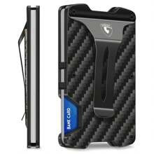 GSOIAX Thin Carbon Fiber Scratch Resistant Rigid Money Clip, Slim Wallet For Men, Tactical RFID Blocking Mens Wallets, Aluminum Credit Card Wallet With Gift Box - 黑色 - 查看 1