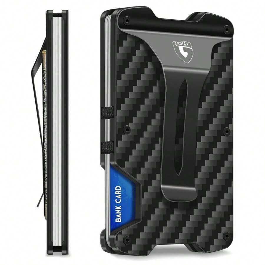 GSOIAX Thin Carbon Fiber Scratch Resistant Rigid Money Clip, Slim Wallet For Men, Tactical RFID Blocking Mens Wallets, Aluminum Credit Card Wallet With Gift Box - 黑色 - 查看 1