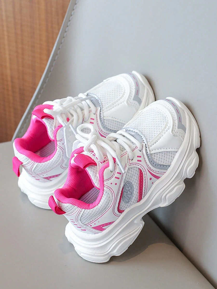 1 Pair PU Kids Chunky Sneakers Mesh Casual Slip-Resistant Lightweight Comfortable Breathable Sports Shoes - Red - View 1