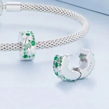 WOSTU 1pc 925 Sterling Silver Four-Leaf Clover Round Clip,Bee And Daisy Charm Bead,Green Cactus Flower & Lucky Four-Leaf Clover Pendant,Tree Of Life&Butterfly Pendant Inlaid Green Zirconia And Glass Fit Women DIY Bracelets And Necklace Fine Jewelry Making Valentines