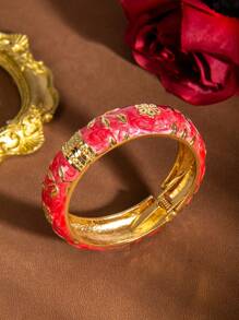 1 件复古风格油滴绿花装饰人造珍珠手链，适合日常和派对佩戴情人节