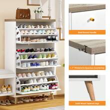 Shoe Cabinet With Bench 3 Flip Drawers Large Storage Capacity Wooden Shoe Rack 29-38 Pairs Of Shoes Freestanding For Hallway, Living Room, Entryway, Mudroom - 白色 - 查看 3