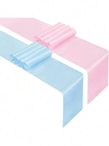 1/2pcs Pink Blue Table Runner, Satin Table Runner For Baby Shower Gender Reveal Baby Blue Pink Silk Satin Table Runner For New Year Valentines Day Wedding Banquet Birthday Party Baby Shower Family Decorations Gifts