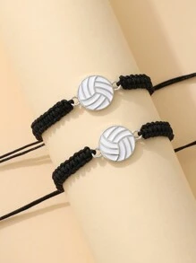 2pcs Minimalist Vintage Oil Drop Woven Volleyball Sports Style Friendship Bracelet - Ball Games - View 3
