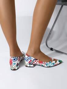 Women's Fashion Colorful Painted Pointed Toe Block Heels, Casual Party & Catwalk High Heel Shoes - Color - View 6