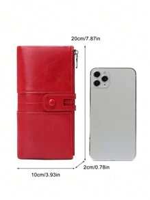 CHARM INFINITE RFID Blocking Bifold Large Capacity Women's Wallet Retro Zipper Soft Leather With Multiple Card Slots & ID Window For CreditCard/ID Card/ / Cash/Cell Phone QuiltedDetail Card Holder Clutch Bag For Lady BusinessCasual For Women Wallet Purse Wallet Long Wallet - Red - View 8