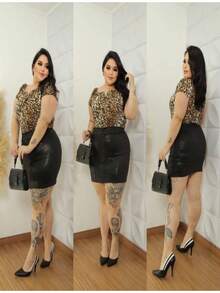 Plus Size Cirre Skirt - 黑色 - 查看 2