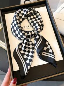 1 件新款格纹装饰跨境专业围巾适合春秋季时尚别致小丝巾颈巾头巾、发带、头带非常适合装扮您的外观 - 70cm棋盤格 - 查看 8