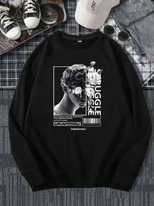 Bald Bust Struggle Sweatshirt (FRONT) Round Collar Men's Women's Flannel Coat Unisex Cold Winter Cotton Blouse - màu đen - Xem 2