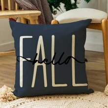 4 件秋季南瓜与字母亚麻印花枕套，45x45cm，房间装饰，卧室装饰，沙发装饰（不含枕芯） - 彩色 - 查看 4