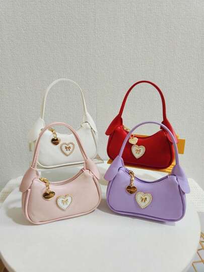 Kids Heart-Shaped Girls Mini Handbag, Holiday Gift For Little Girls, Fashionable & Elegant Princess Style Coin Purse, Mini Bag