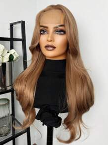 Synthetic Heat Resistant Champagne Gold Hair Wig U-Part Lace 26 Inch Champagne Gold Long Curly Wavy Wig For Daily Party Use - Brown - View 4