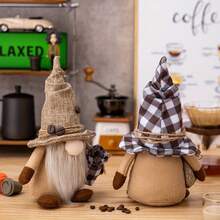 Christmas Decoration 2pcs Home Decor Coffee Gnome With Coffee Beans Rudolph Figurine - Multicolor - View 4