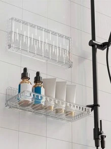 1 件透明浴室壁挂式收纳架，无需钻孔可折叠收纳架，浴室收纳盒，化妆品收纳，适用于梳妆台、浴室、淋浴间 - 彩色 - 查看 6