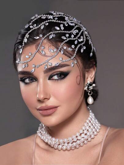 1件手工水钻发梳发饰，新娘婚礼发型装饰，女士情人节配饰