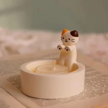 1 pieza Soporte de vela con diseño de gato de dibujos animados colorido, lámpara de fragancia con forma de pata de gato hecha a mano, decoración del hogar encantadora como regalo para amantes de los gatos