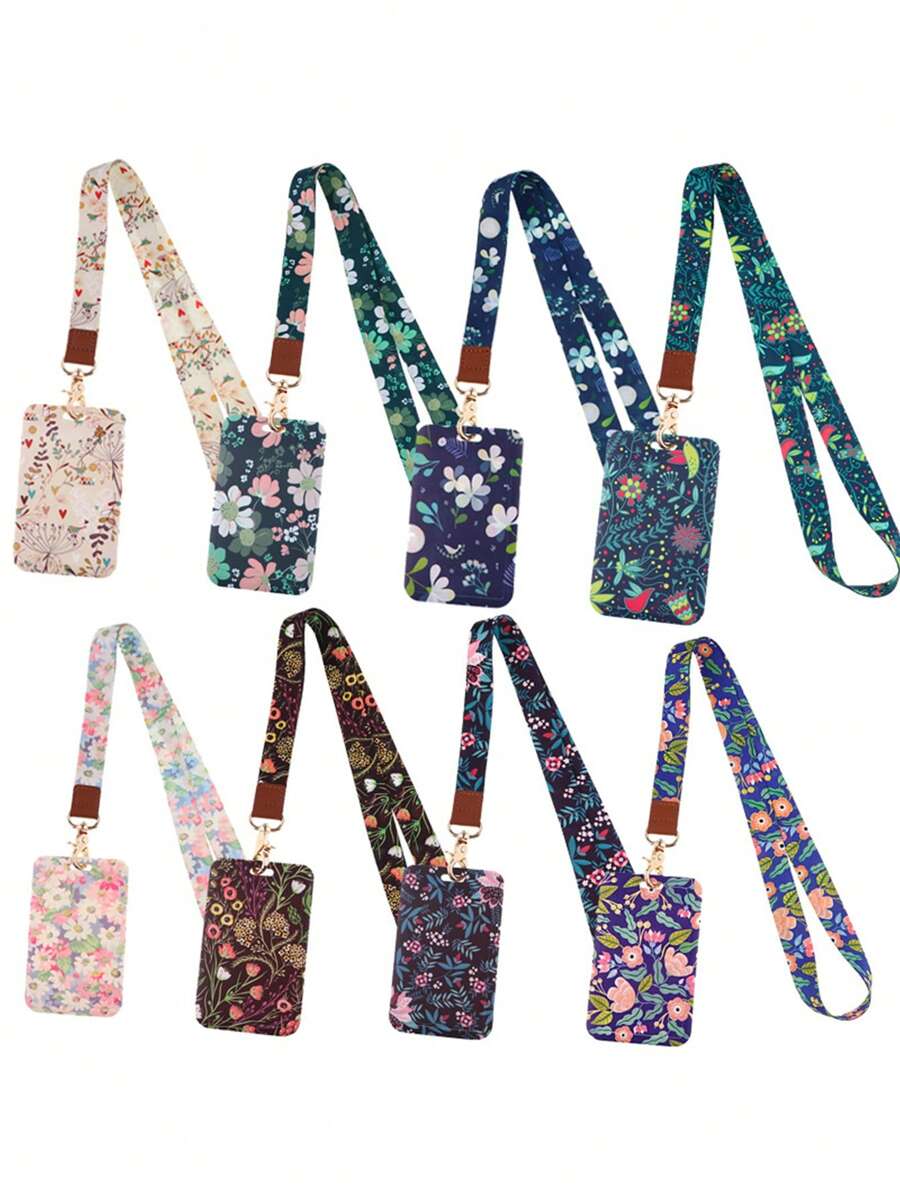 1 Set mit Blumen- und Pflanzenmuster Lanyard + Ausweishalter Kombination, Ausweishalter für Personalausweis, Arbeitsausweis, Arzt, Krankenschwester, Brustkartenhalter, Lehrer Lanyard, Schlüsselband, Ausweiskordel, einzeln oder kombiniert verwendbar, Schulmaterial, Schulbeginn