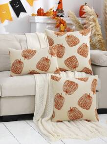 Miater 1pc Halloween Decor Throw Pillow Cover, Fluffy Jacquard Pumpkin Design For Living Room Bedroom, Fall And Thanksgiving - Khaki - View 14
