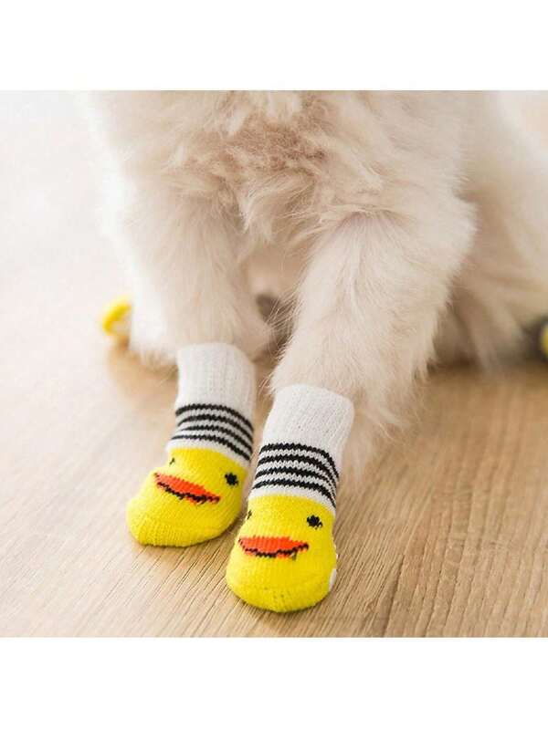 4 Stücke/Packung Rutschfeste Hunde-/Katzen-Socken mit Gummiente Muster