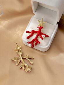 1 Pair Exaggerated Starfish & Coral Enamel Dangle Earrings - Yellow Gold - View 4