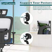 Premium Home Office Chair Ergonomic, Office Desk Chair Lumbar Support, Work Chair Adjustable Height Headrest & Armrest, Computer Chair With Thick Cushion For Back Pain Relief, Blue - Black - View 4