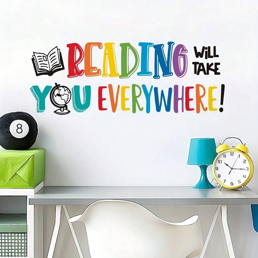 Adesivo de parede com citação inspiradora de 1 unidade, a leitura o levará a todos os lugares, adesivos de parede autoadesivos, entrada do quarto, sala de estar, varanda, decoração de casa, adesivos de parede, adesivos removíveis, decalques de decoração de parede
