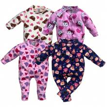 Kit 4 Printed Suedine Baby Jumpsuits 100% Cotton - 淺粉色 - 查看 2