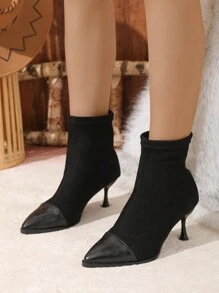 Damen spitze Schlupfstiefel mit schlankem, hohem Absatz, modisch, bequem und vielseitig einsetzbar - Schwarz - Übersicht 3