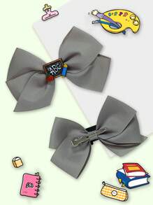 2 件 4.7 英寸女童开学发饰带发夹儿童女孩发饰适合节日派对女孩毕业季发夹适合开学第一天教室女孩学生 - 淺灰色 - 查看 4