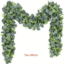 Guirnalda artificial de eucalipto con flores, vid de follaje de 1,80 m para decoración interior y exterior, perfecta para mejores deseos, hogar, boda, decoración de fiesta - Planta de plástico duradero - Verde - Ver 5
