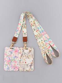 1 Set mit Blumen- und Pflanzenmuster Lanyard + Ausweishalter Kombination, Ausweishalter für Personalausweis, Arbeitsausweis, Arzt, Krankenschwester, Brustkartenhalter, Lehrer Lanyard, Schlüsselband, Ausweiskordel, einzeln oder kombiniert verwendbar, Schulmaterial, Schulbeginn
