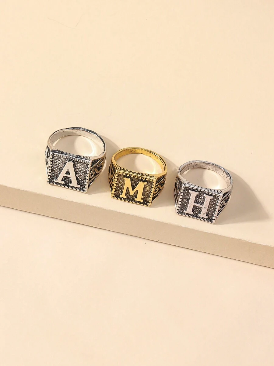 1 Máy Tính Hợp Kim Kim Loại Chữ Cái Tiếng Anh A M H Nhẫn Unisex Có Thể Điều Chỉnh Vintage & Hợp Thời Trang Phong Cách Hiphop Nhẫn - Màu Bạc Cổ - Xem 1