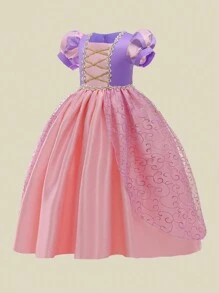 Young Girl Short Sleeve Princess Dress For School Stage Events, Suitable For Birthday, Wedding, Party, Excluding Headband