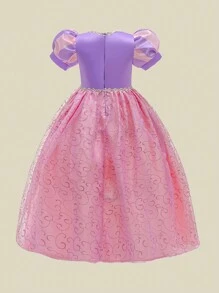 Young Girl Short Sleeve Princess Dress For School Stage Events, Suitable For Birthday, Wedding, Party, Excluding Headband