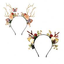 新款发光鹿角头带 闪亮头带 花仙子鹿角头带 圣诞派对鹿角花浆果皇冠花头带 波西米亚头带 派对头带 女士圣诞头带 - 彩色 - 查看 15