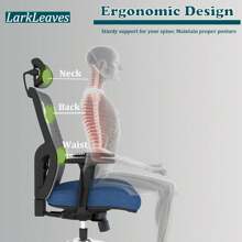 Premium Home Office Chair Ergonomic, Office Desk Chair Lumbar Support, Work Chair Adjustable Height Headrest & Armrest, Computer Chair With Thick Cushion For Back Pain Relief, Blue - Black - View 7
