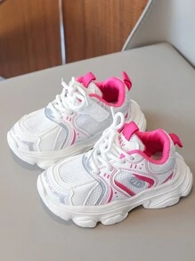 1 Pair PU Kids Chunky Sneakers Mesh Casual Slip-Resistant Lightweight Comfortable Breathable Sports Shoes - Red - View 2