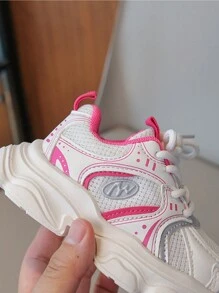 1 Pair PU Kids Chunky Sneakers Mesh Casual Slip-Resistant Lightweight Comfortable Breathable Sports Shoes - Red - View 4