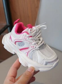 1 Pair PU Kids Chunky Sneakers Mesh Casual Slip-Resistant Lightweight Comfortable Breathable Sports Shoes - Red - View 3