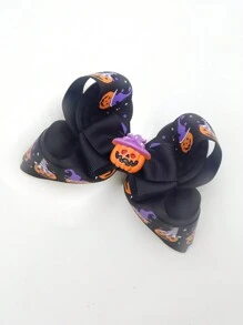 Kẹp tóc Halloween dành cho thanh thiếu niên, Kẹp tóc nơ in kỹ thuật số lớn bằng polyester, Phụ kiện dự tiệc Mắt ma đầu lâu & thông thường, Phù hợp cho trẻ em từ 3-14 tuổi - 1 cái - Xem 9