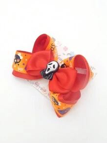 Kẹp tóc Halloween dành cho thanh thiếu niên, Kẹp tóc nơ in kỹ thuật số lớn bằng polyester, Phụ kiện dự tiệc Mắt ma đầu lâu & thông thường, Phù hợp cho trẻ em từ 3-14 tuổi - 1 cái - Xem 4