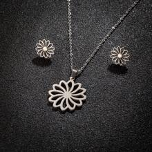 1PC Stainless Steel Korean Cute Little Flower Earrings Necklace Set Ladies Sweet Statement Spray Painted Metal Flower Party Birthday Jewelry Valentines,Mom,Mother,Mother's Day,Gift
