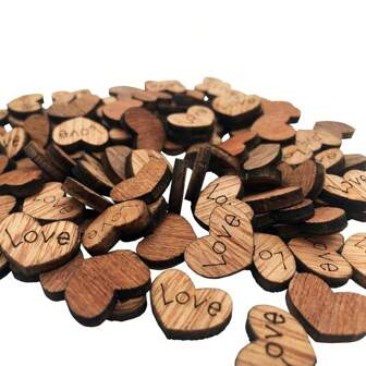 100/200/400颗迷你木质心形纸屑，乡村婚礼餐桌装饰，散落心形圆片，适用于结婚纪念日、情人节等场合。