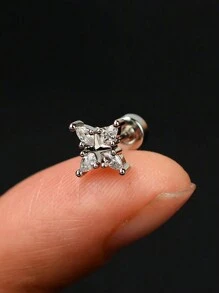 1件装不锈钢迷你扁平螺丝耳钉，女士迷你耳软骨水晶锆石耳钉，身体饰品