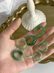 CHOSHILAR 7pcs/Set Asymmetrical Oversized Tie-Dye Green Hollow Band Rings Set, Women Fashion Daily Party Vacation Wear, Suitable For Middle East Gift