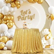 1pc Gold Sequin Round Tablecloth, Gold Shiny Tablecloth For Weddings, Birthday Parties, Family Gatherings, Bridal Shower Decoration - Multicolor - View 7