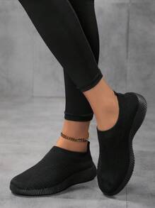 Women Mesh Slip-On Casual Sneakers Lightweight Breathable Walking Flat Shoes, Black - Black - View 7