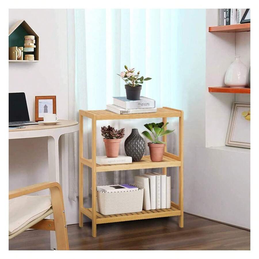 3 Tier Bamboo Shelf Storage Organizer Rack Toilet Utility Shelves Standing Shelf Units For Bathroom, Living Room, Kitchen - 彩色 - 查看 1